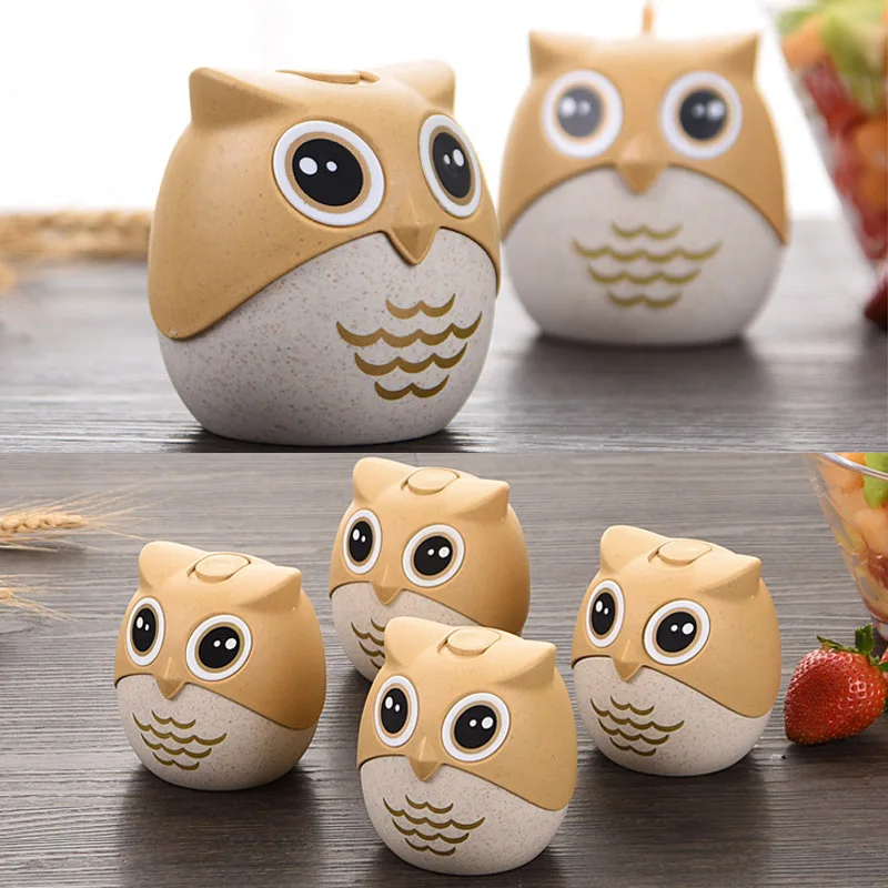 1Pcs Cute Cartoon Toothpick Storage Box Wheat Straw Owl Shaped Home Table Decor Toothpick Dispenser