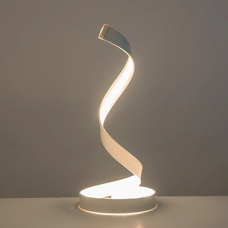 

REBLE 2018 Spiral Modern Table Bedroom Beside Light White Acrylic 85-265V Portable LED Desk Lamp Fixture for Home Deco