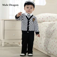 

christening suits for boys kids brand wedding prom suits single braested v-neck cotton plaid jacket sets 4 pieces for baby boy