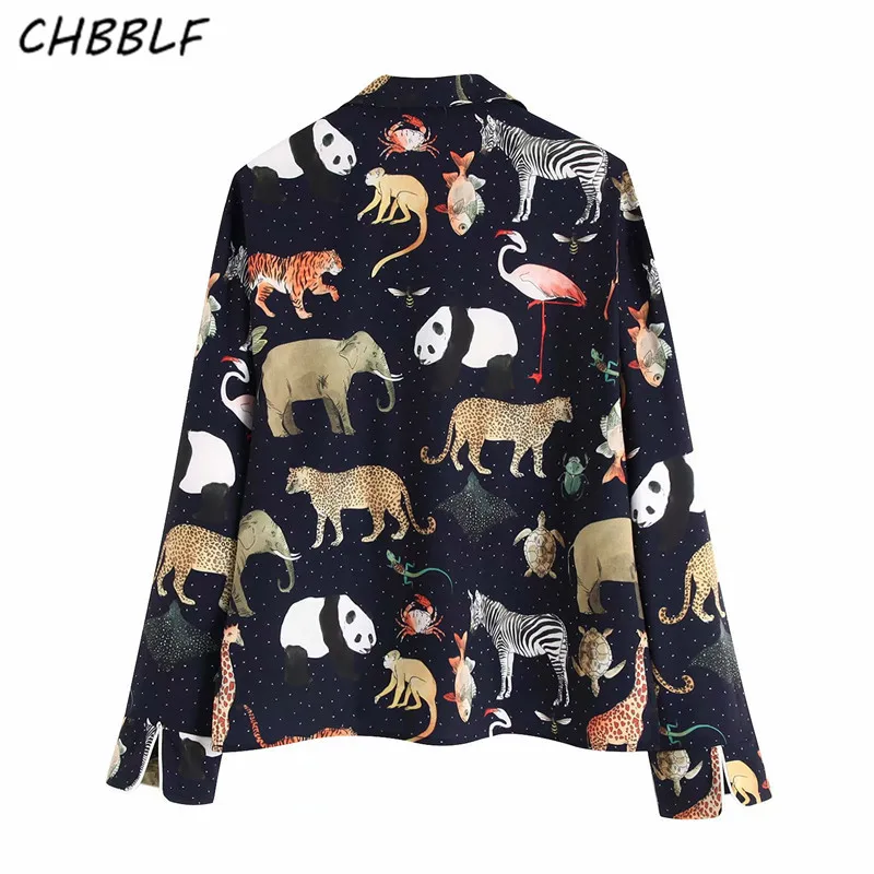 CHBBLF women chic animal pattern print blouse long sleeve notched collar female casual shirts retro tops blusa C9632