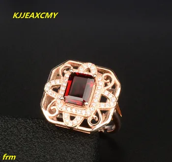 

KJJEAXCMY Fine jewelry Inlaid natural square garnet rings in sterling silver wholesale Women's adjustable opening supports detec