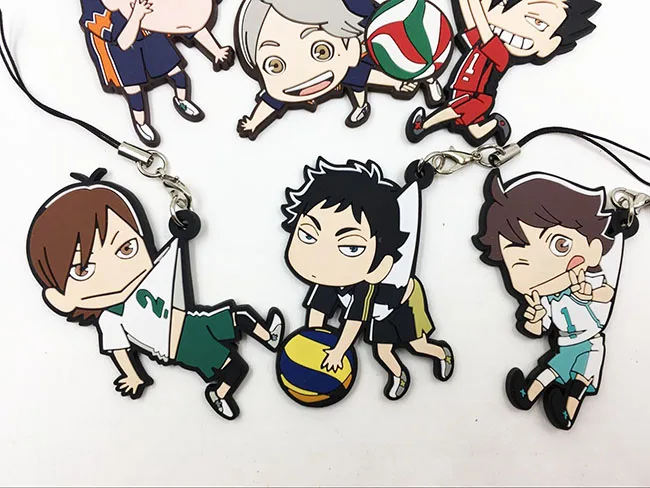 6 шт./лот Haikyuu аниме случайный отправленный брелок Oikawa Tooru Kozume Kenma Kuroo Tendo Satori Hinata Резиновый Ремешок/ремешок для мобильного телефона