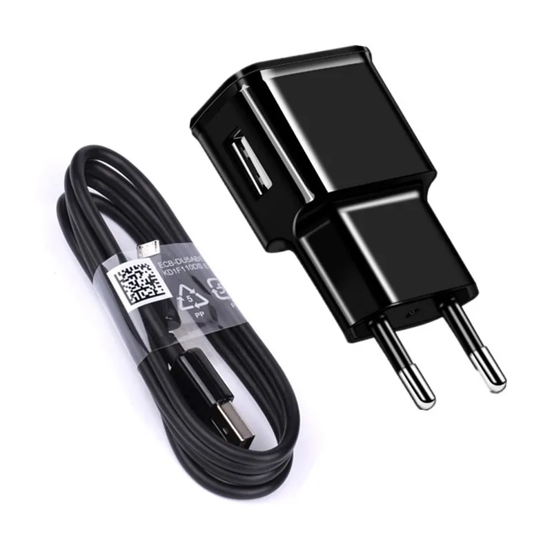 Штепсельная Вилка европейского стандарта usb адаптер для зарядного устройства и кабель Micro USB 1 м Samsung J2 Core J4 J6 +