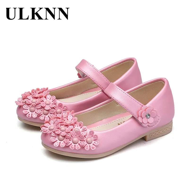 

ULKNN Children's Shoes Girls Flowers Kids Spring Flats Princess Shoes Elegant Wedding Leather Shoes For Girls Party Dress 2018