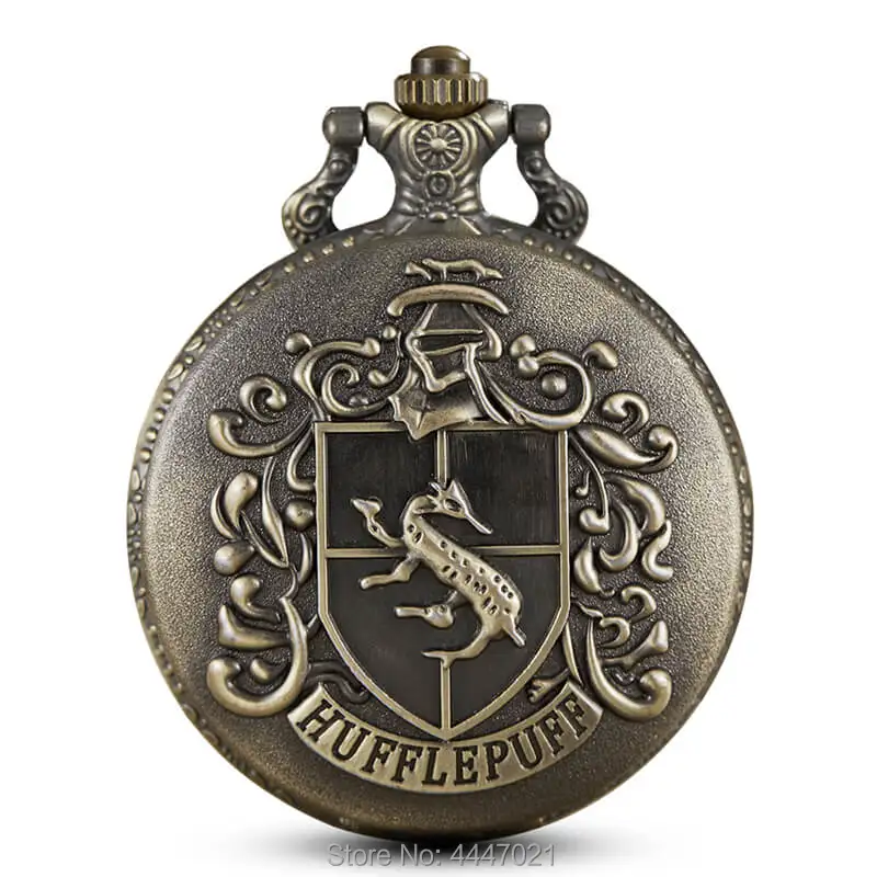 

Theme School Hufflepuff Pocket Watches Quartz Engrave Pocket Watch chains necklace pendent Men reloj de bolsillo