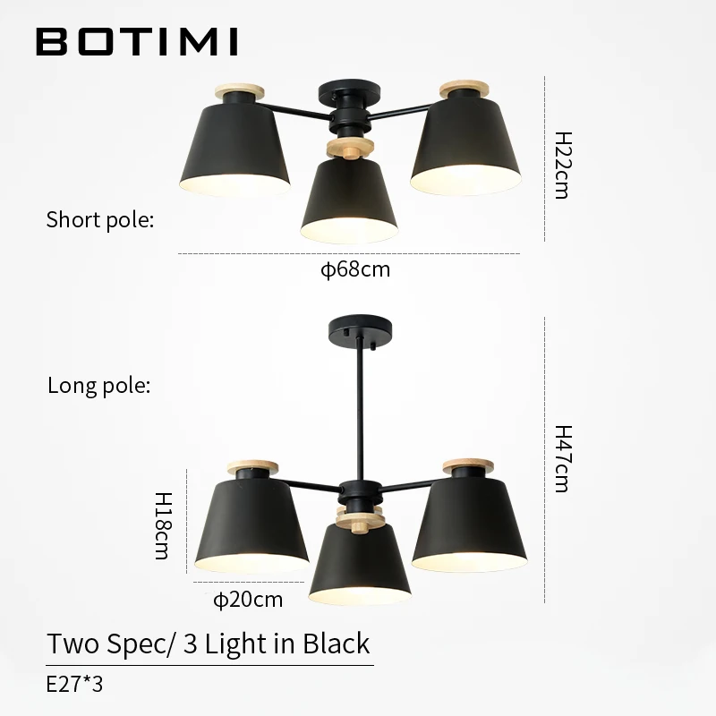 BOTIMI потолочная подвесная люстра освещение для гостиной светодиодный люстра деревянный блеск деревянная столовая лампа черные металлические люстры - Цвет абажура: 3 Light in Black