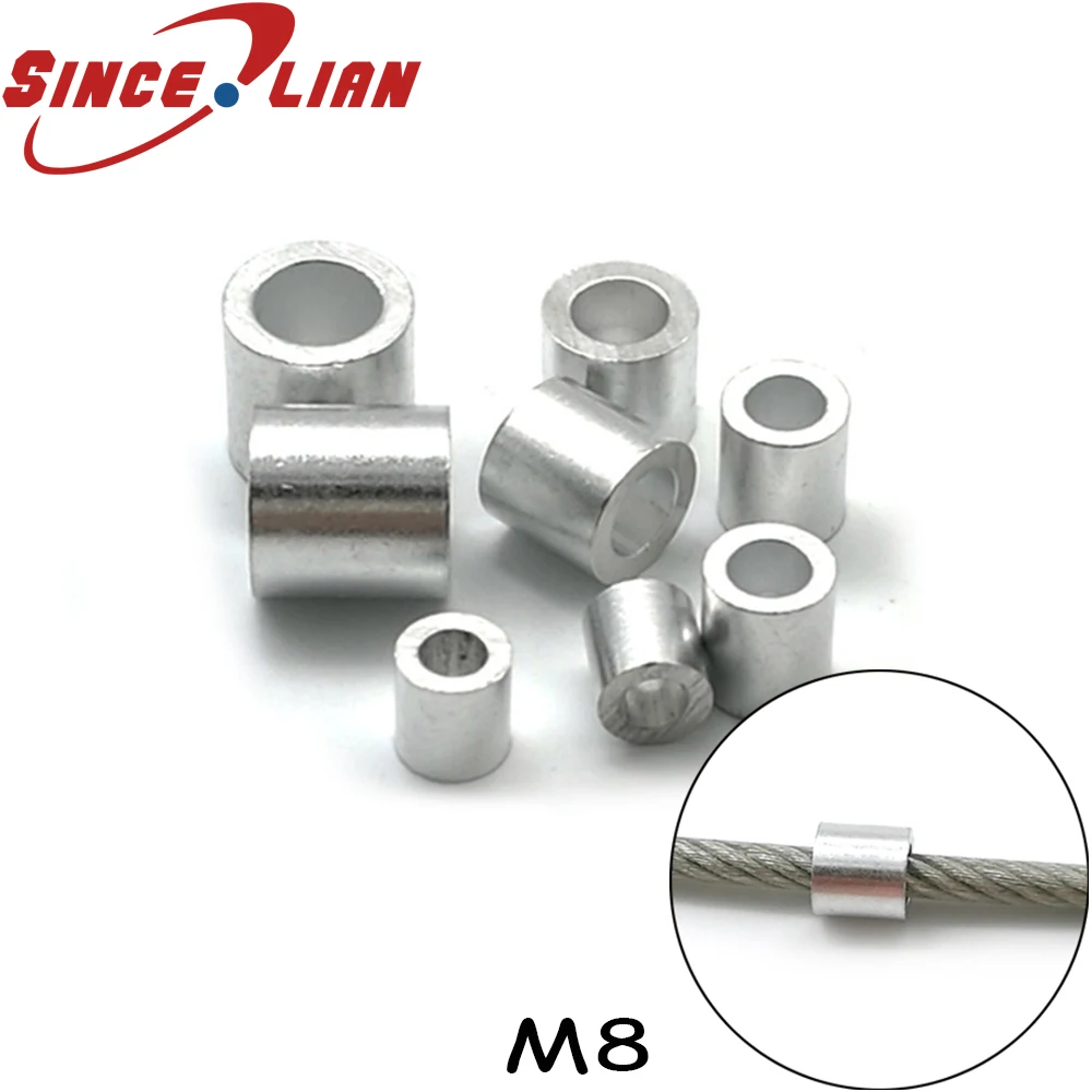 50PCS M8 Wire Rope Clamps Card Heads Wire Locks Round Hole Aluminum