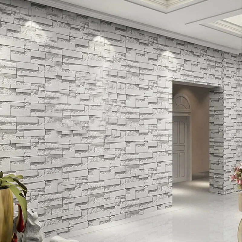 

3D Embossed Vinyl Wallpaper Mural Papel De Parede Modern Stone Brick Waterproof PVC Wall Covering Paper Living Room Home Decor