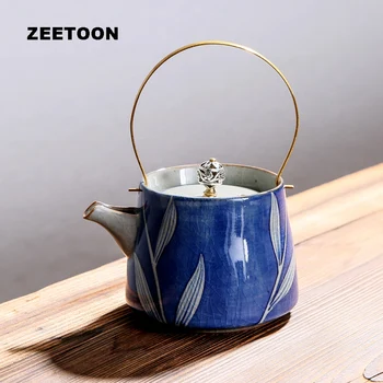 

215ml Japanese Coarse Pottery Vintage Copper Handle Teapot Kung Fu Tea Set Kettle Puer Coffee Pot Creative Ceramic Home Decor