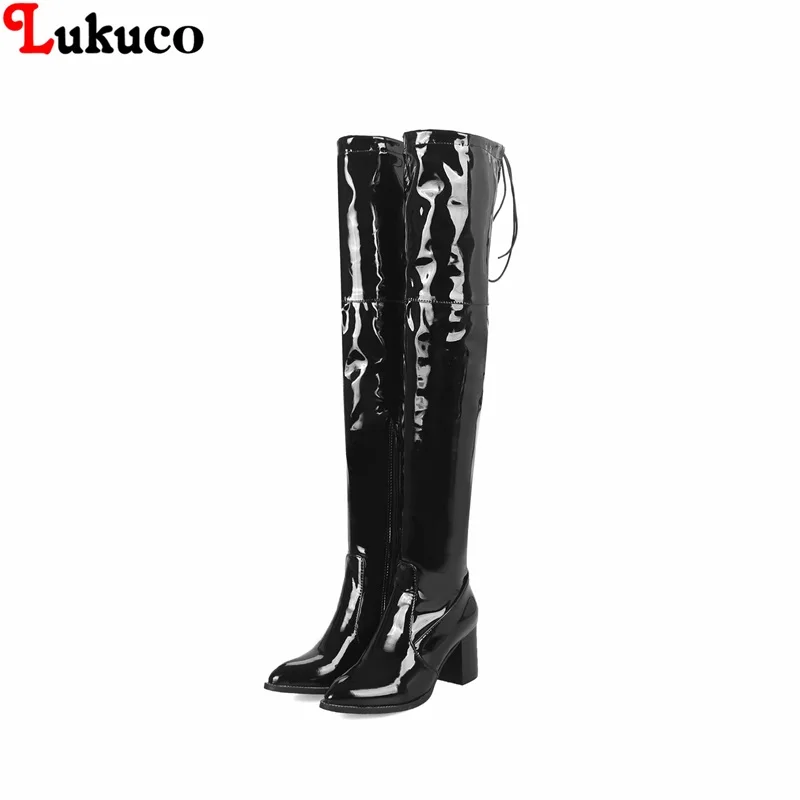 

2018 Over-the-knee PU Leather High Heel Boot Plus Size 34-48 Plush Botas Over The Knee Women Pumps Handmade Warm Shoes Woman