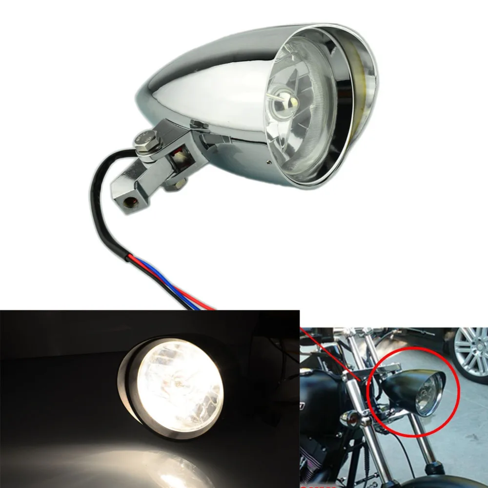 4.5” Tri-Bar Motorcycle Chrome Aluminum Visor Bullet Headlight Lamp For Chopper