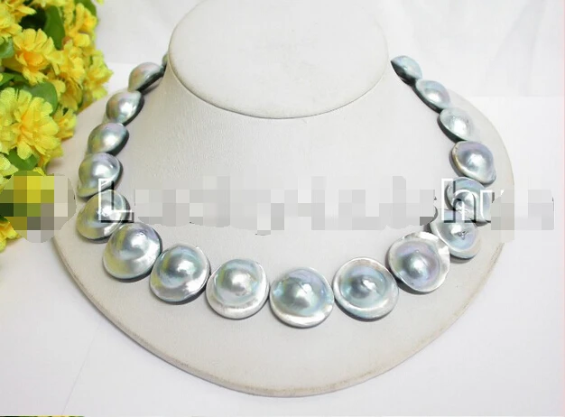 

FREE shipping>>>>>>21MM NATURAL GRAY SOUTH SEA MABE PEARL NECKLACE