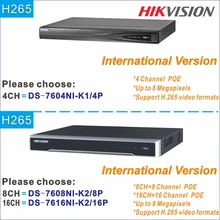 Hikvision IP CCTV H265 P2P 8MP 4K POE NVR H265 NVR DS-7604NI-K1/4 P DS-7608NI-K2/8 P DS-7616NI-K2/16 P 4ch 8ch 16ch 32ch