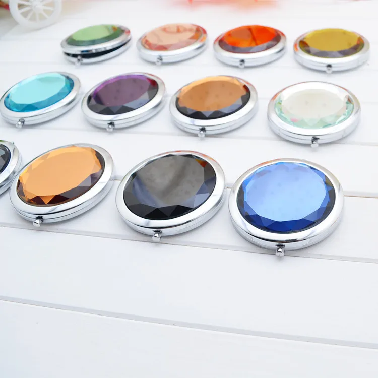 Espelho de Maquiagem Presente do Casamento Mulher Dobrável Espelho Compacto Cristal Metal Bolso Cosmético 100 Pçs - Lote 70mm 8 casamento espelho cosmético bolso 100 pçs lote