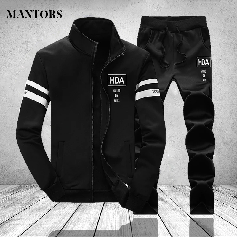 

Casual Men Sportswear Set 2019 Autumn Mens Stand Collar Windbreakers Jacket Fitness Two Piece Tracksuit Male Clothing Outwear