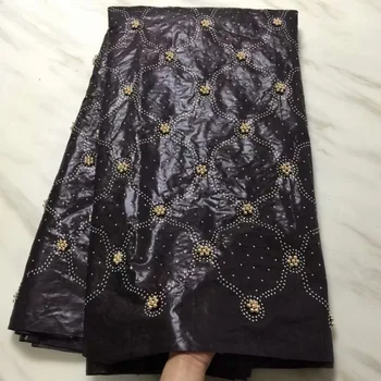 

Beautiful black gold bazin lace fabrics New arrival african bazin riche with beads for dress 5 yards bazin broderie embroidery