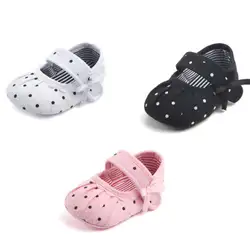 Повседневная парусиновая обувь для новорожденных девочек; кроссовки на мягкой подошве в горошек с застежкой-липучкой; нескользящие