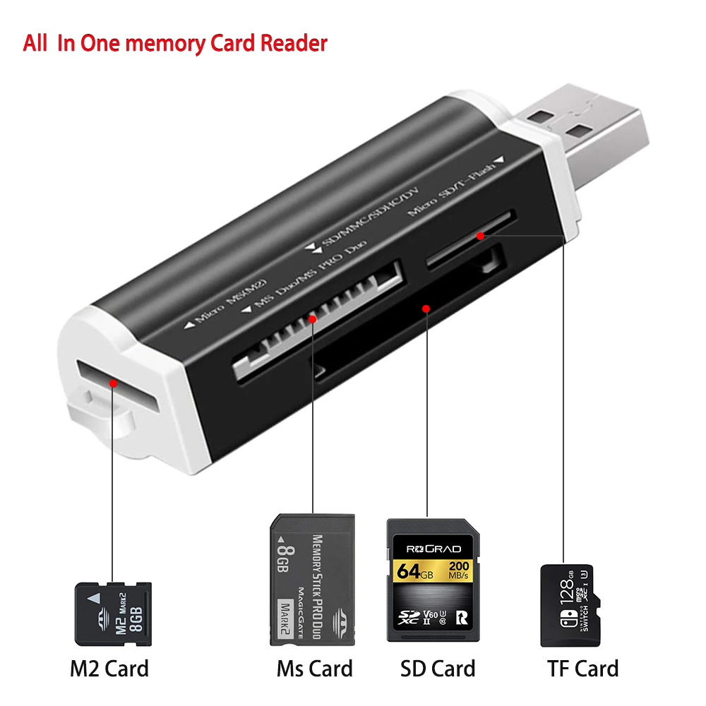 All in 1 USB 2.0 Card Reader SD/ Micro SD TF Smart Memory Card Adapter for Laptop Card Reader SD Card Reader All in 1 USB 2.0 Card Reader SD/ Micro SD TF Smart Memory Card Adapter for Laptop Card Reader SD Card Reader