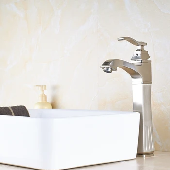 

Nickle Brushed Finish Tall Bathroom Sink Faucet Mixer Hot And Cold Water Tap NEW