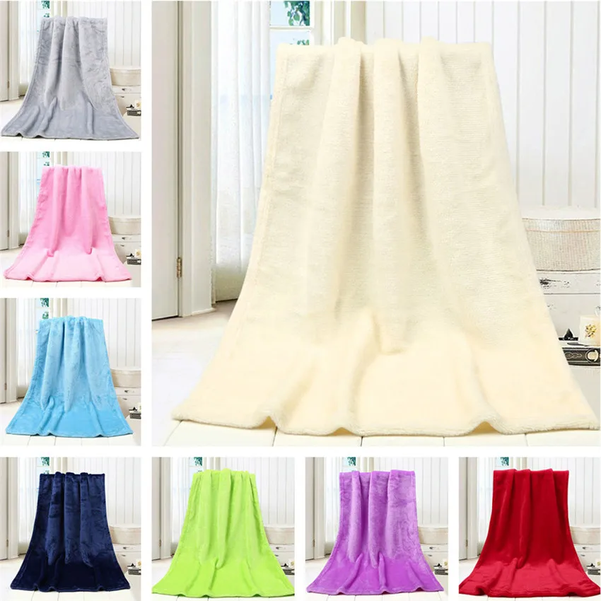 

2018 50X70CM Fashion Solid Soft Throw Kids Blanket Warm Coral Plaid Blankets Flannel soft to skin Blankets #0206