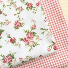Хлопок свежий розовый цветок цветочный клетчатый саржевая Ткань DIY для детей кукла для детской кроватки платье подушки ручная работа домашняя работа Декор пэчворк