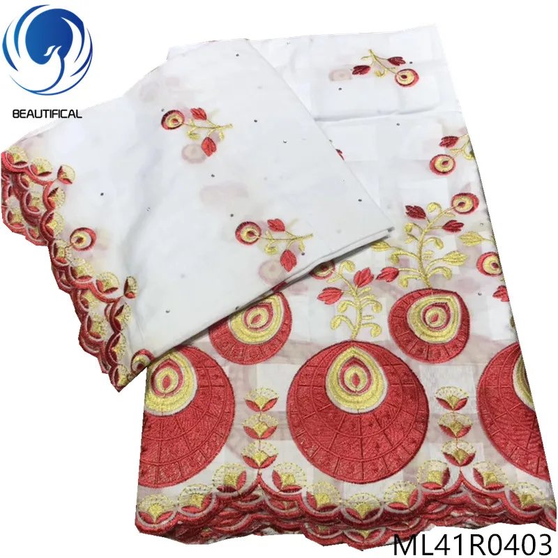 

BEAUTIFICAL nigerian lace fabric cotton swiss lace fabric Fashion exquisite embroidery swiss voile lace fabric 5+2yards ML41R04