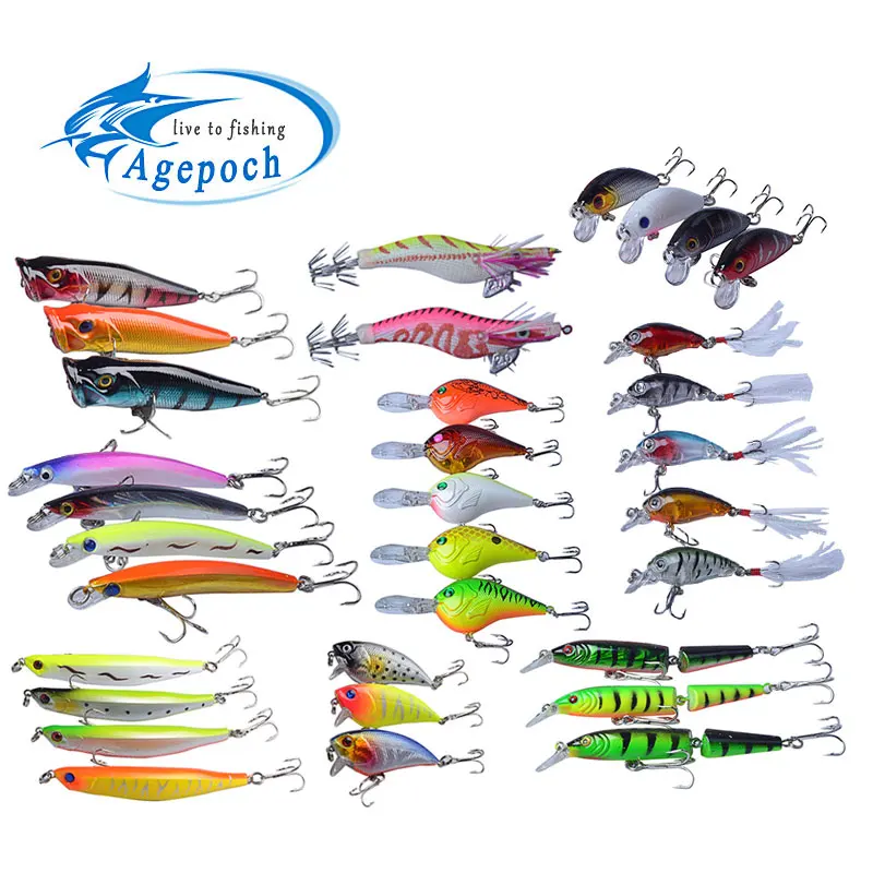 Agepoch Fishing Fly Tackle Feeder Carp Peche Crankbait Popper Fishhook All Fish Supplies Lead Lure Set For Food Soft Jig Spinner