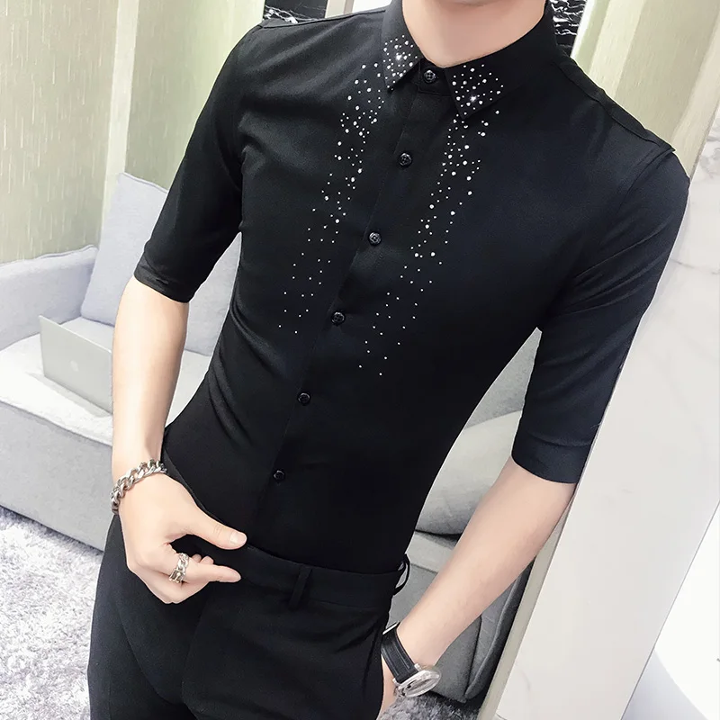 Chemise Homme модные дизайнерские смокинг летняя футболка Slim Fit сплошной Бизнес Повседневное рубашки мужские отложным воротником Блузка Homme 3XL