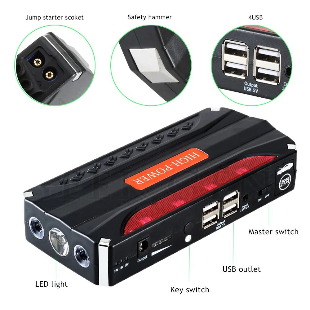  GKFLY Emergency Car Jump Starter 12V Portable Power Bank Battery Charger Booster Starting Cable Dev