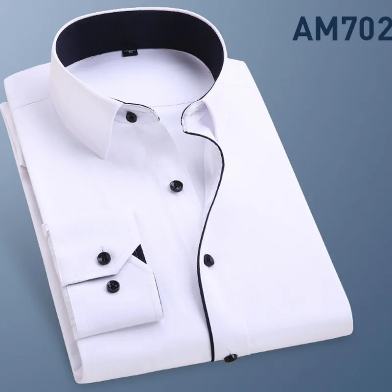 Весенняя мужская Тонкая деловая формальная блуза с длинным рукавом, простая в уходе однотонная Базовая рубашка, элегантная мужская рубашка - Цвет: 2