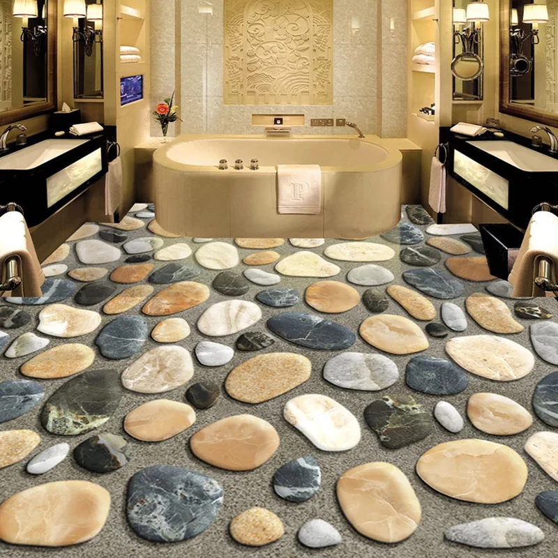 

Custom 3D Photo Wallpaper 3D Floor Sticker Painting Cobblestone PVC Waterproof Kitchen Bathroom Floor Decor Self-adhesive Paper
