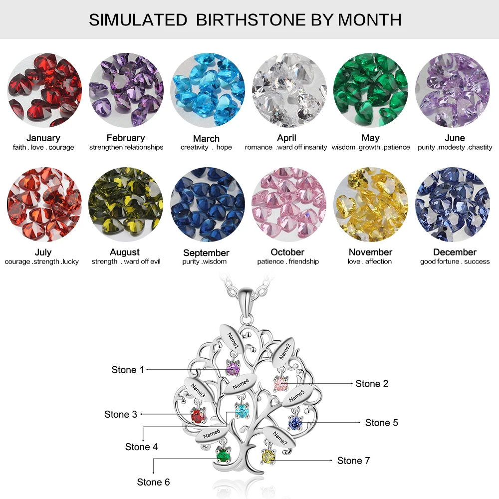 Дерево жизни дизайн Индивидуальный камень по месяцу рождения 925 стерлингового серебра кулон ожерелье выгравированное Имя Ювелирные изделия семейный подарок(Lam Hub Fong