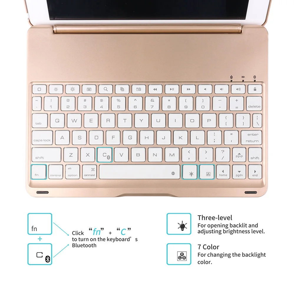

2019 Hot Aluminum Bluetooth Keyboard Folio Cover Case for iPad Air 2 iPad Pro 9.7 Inch For DOY