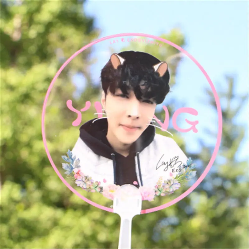 

KPOP EXO LAY PVC Transparent Hand Fan Portable Summer Handmade Cute