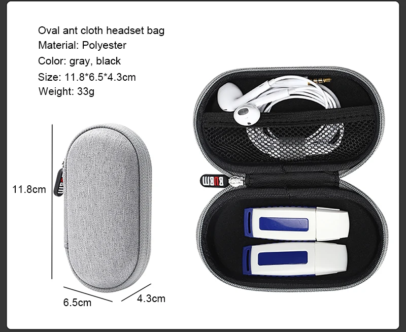 BUBM Portable Headphone Organizer, Mini Shockproof Carrying Pouch Bag for Wireless Earbuds Bluetooth Charger USB Flash Drive