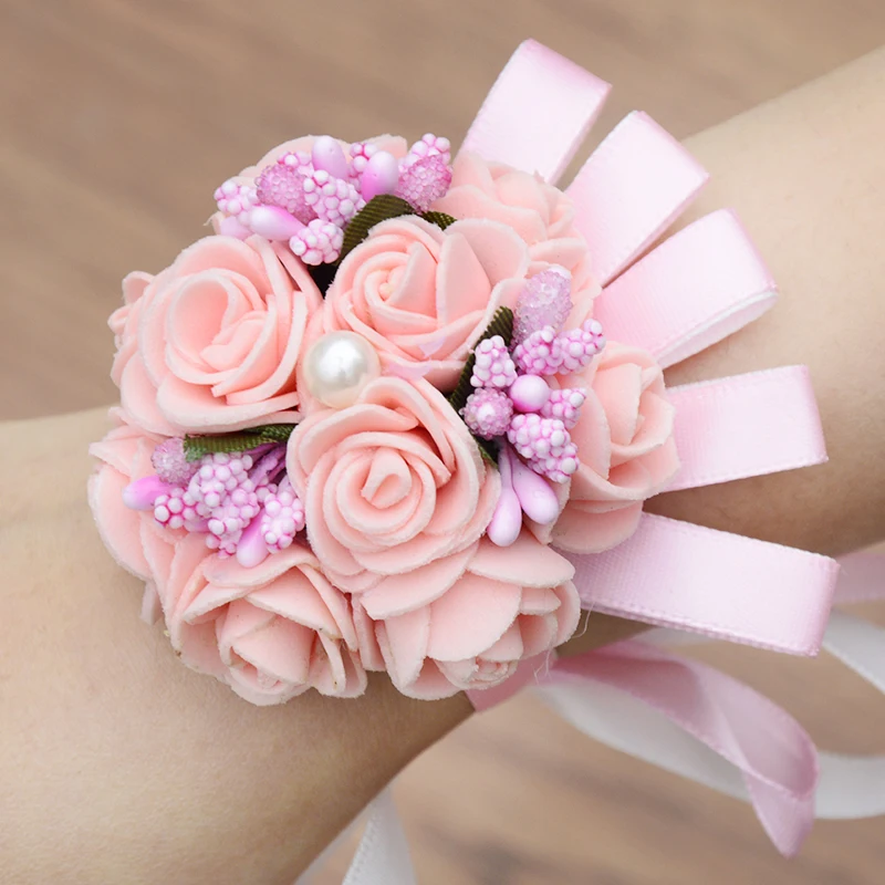 

Wedding Bride Girl Bridesmaid Floral Hand Wrist flower wedding bride decor corsage flower artificial flowers wedding decorative
