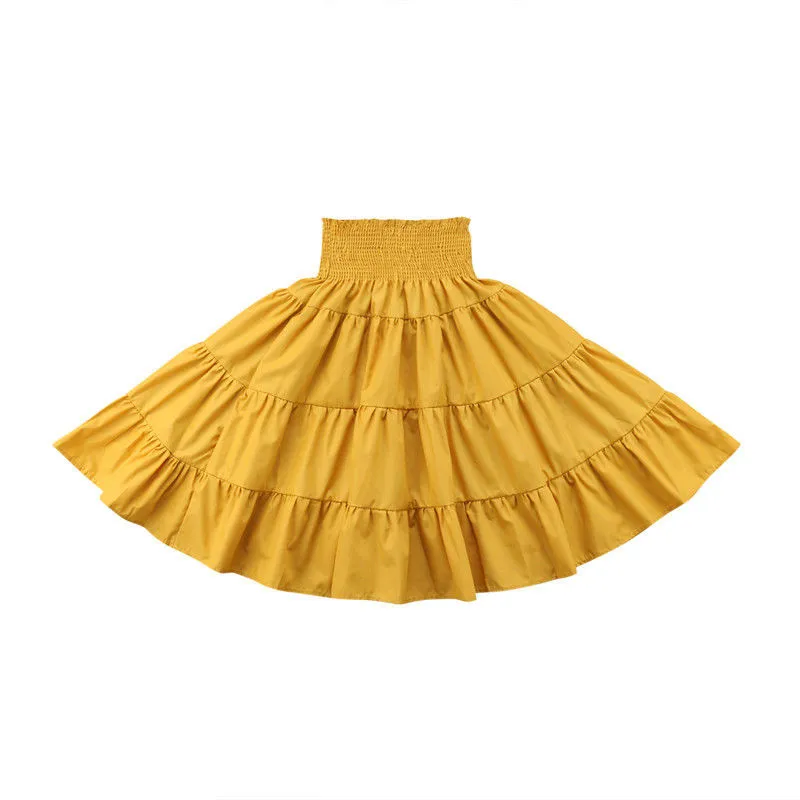 Мода летняя детская одежда для девочек повседневные Однотонные эластичные Высокая Талия малыш новорожденных милые раза хлопковые юбки из одного предмета - Цвет: Цвет: желтый