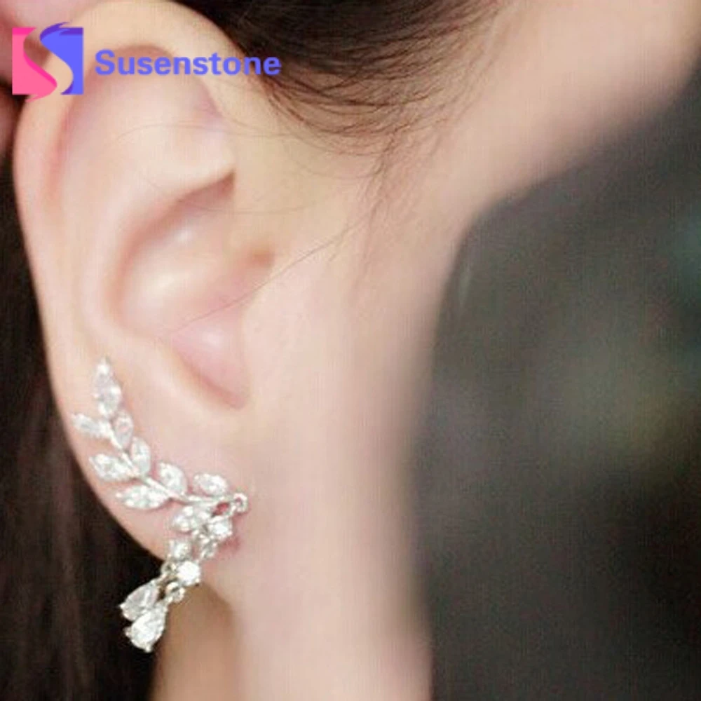 

1 Pair Fashion Womens Shining Rhinestone Crystal Leaves Tassels Ear Stud Earrings for Ladies Alloy Jewelry Gifts Drop Shipping