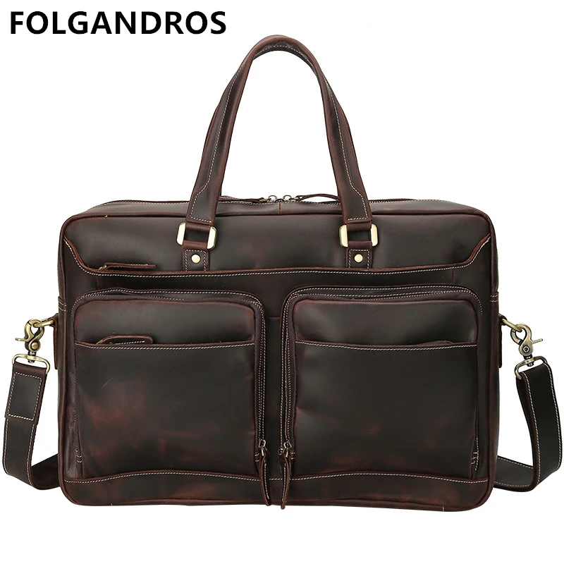 

FOLGANDROS Brand Men's Genuine Leather Briefcases Italy Designer Vintage Business Bag Gentlemen Classic Top Quality Briefcase