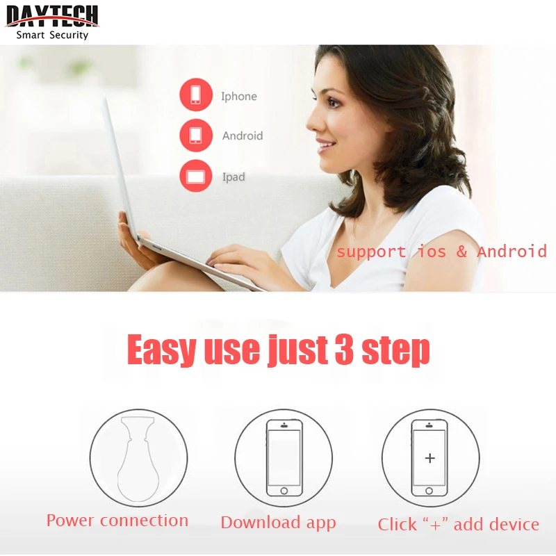 DAYTECH 1080P Wireless Panoramic IP Camera 2MP Home Surveillance Network Camera Security Lamp Night Vision Audio Free APP DAYTECH 1080P Wireless Panoramic IP Camera 2MP Home Surveillance Network Camera Security Lamp Night Vision Audio Free APP