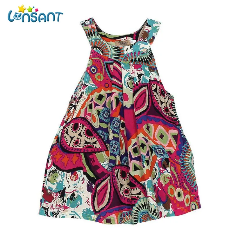 

LONSANT Summer 2019 Girls Dresses Sleeveless A-Line Vestidos Print Cotton Children Clothes Fashion Baby Girl Dress Dropshipping