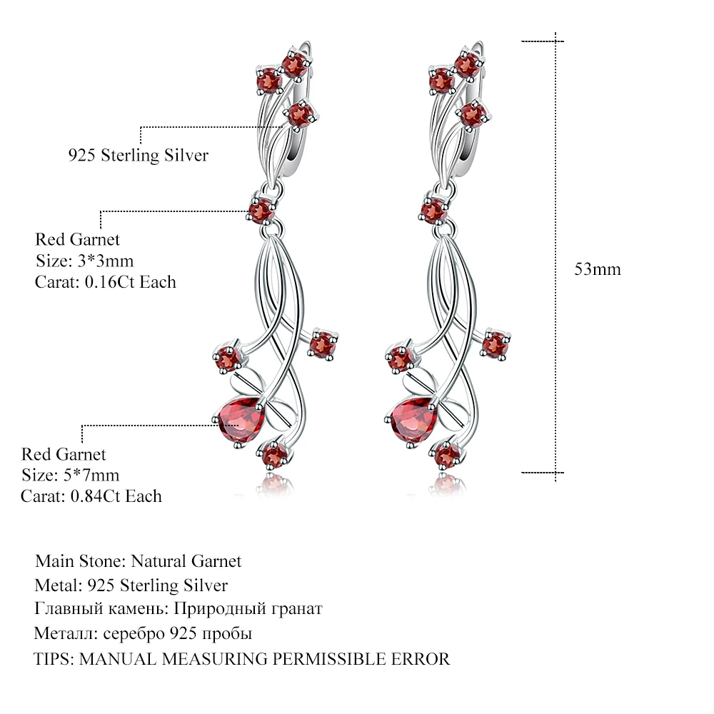 GEM'S BALLET 4.04ct натуральный красный гранат Свадебные Висячие серьги для женщин 925 пробы Серебряные Серьги с драгоценными камнями Свадебные украшения