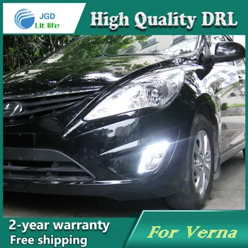 

Free shipping !12V 6000k LED DRL Daytime running light case for Hyundai Verna 2010-2013 fog lamp frame Fog light Car styling