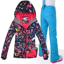 Gsou снег женский лыжный костюм сноуборд костюм куртка и брюки водонепроницаемый ветрозащитный лыжное пальто и брюки для женщин