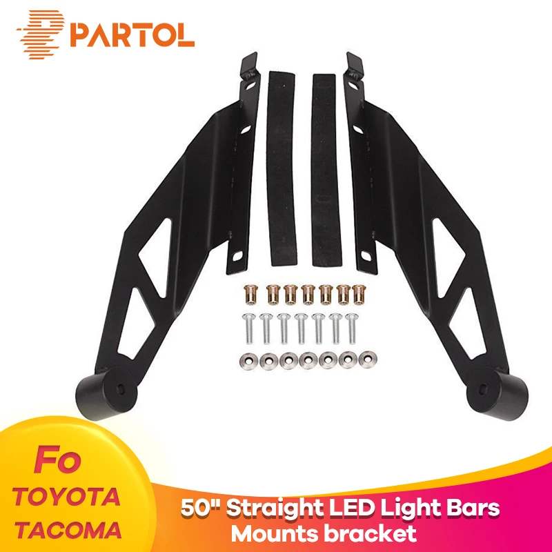 

Partol Black Upper Windshield Mount Brackets 50" Straight LED Light Bar Car Roof Mounts Kit for Toyota Tacoma 2005-2015