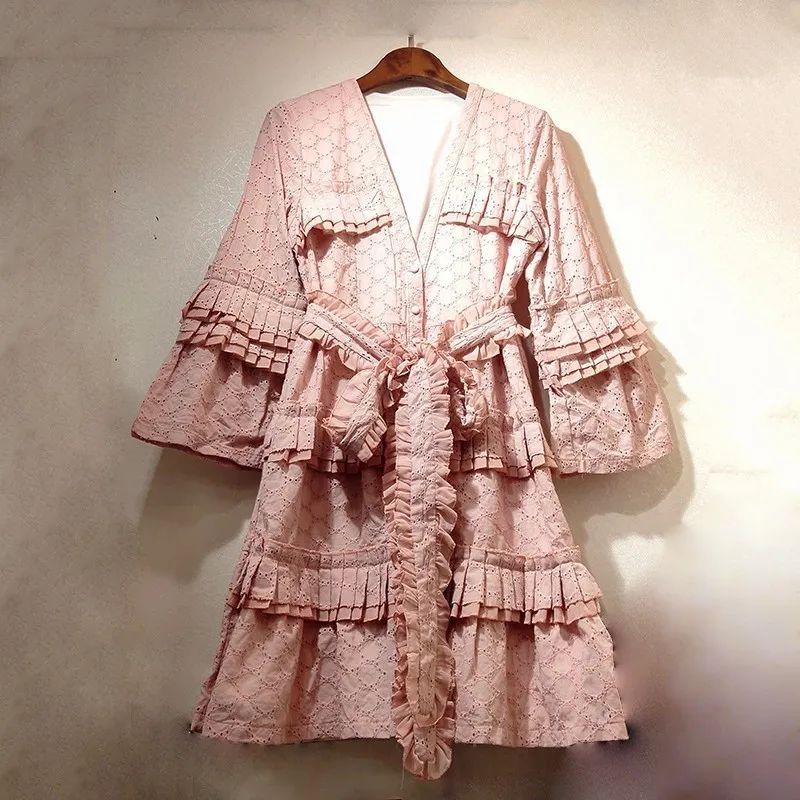 [LIVIVIO] элегантные женские платья с v образным вырезом и расклешенными длинными