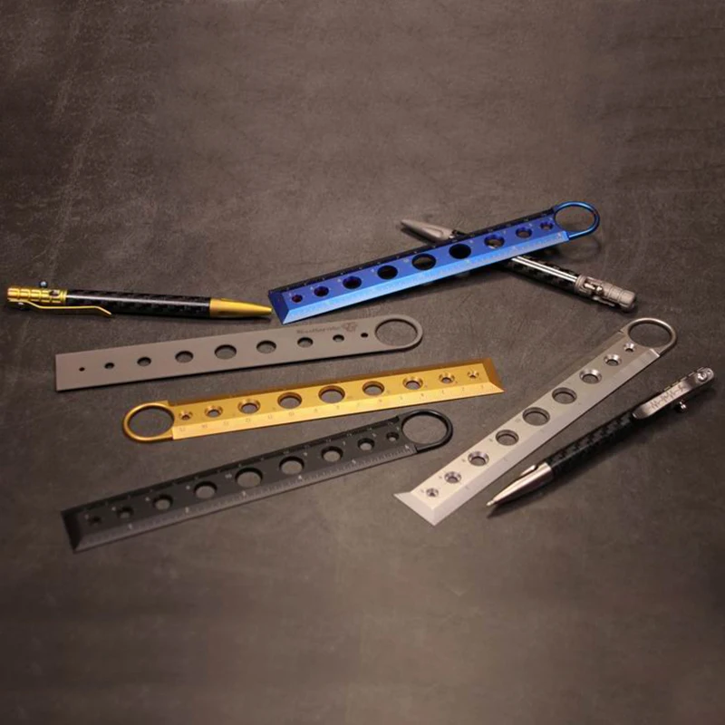 Liga de Titânio Centímetros de Medição da Régua de Metal Ferramenta de Auto-defesa Ferramenta de Bolso Portátil Governante Desenho Buraco Círculo Equipamento Edc 1 pc 15 5 Cheap Ferram. atividade ar livre