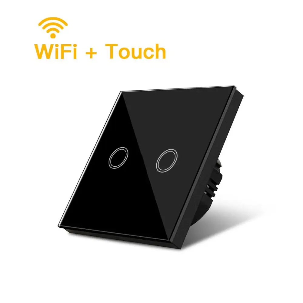 Wifi black 2 gang ЕС Стандартный умный Переключатель 220 V 1/2/3 с Wi-Fi Сенсорный настенный светильник переключатель модуль автоматизации умного дома, Wi-Fi, Управление дома светильник Инж - Цвет: Wifi black 2 gang