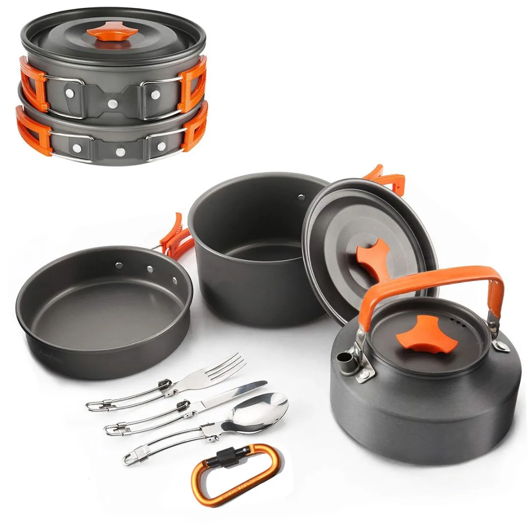 Portátil ao ar Liga de Alumínio Conjunto com Bule Utensílios de Mesa ao ar Anodização Livre Cozinhar Acampamento Panelas & Pot 5 liga de alumínio pot panelas conjunto com