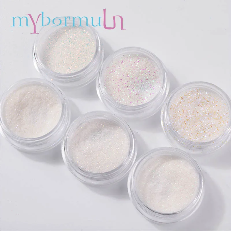 

6pcs/set Unicorn Aurora White Sequins Nail Art Glitter Powder Mermaid Dust Small Flakes Decorations For DIY Nails Glitters 2019